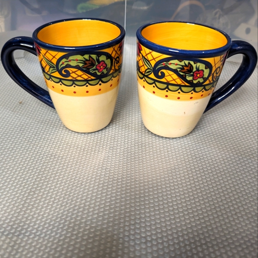 Corsica Crown‎ Jewel vintage 2 blue gold & white ceramic 12oz coffee mugs